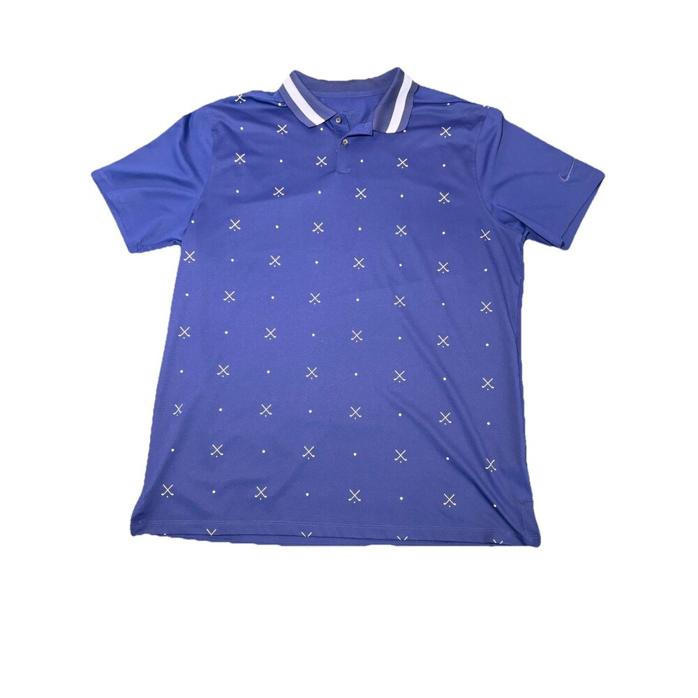 Nike Polo Shirt L Blue Men's Dri Fit Golf Club Print Short Sleeve Clean OOP - Picture 5 of 5